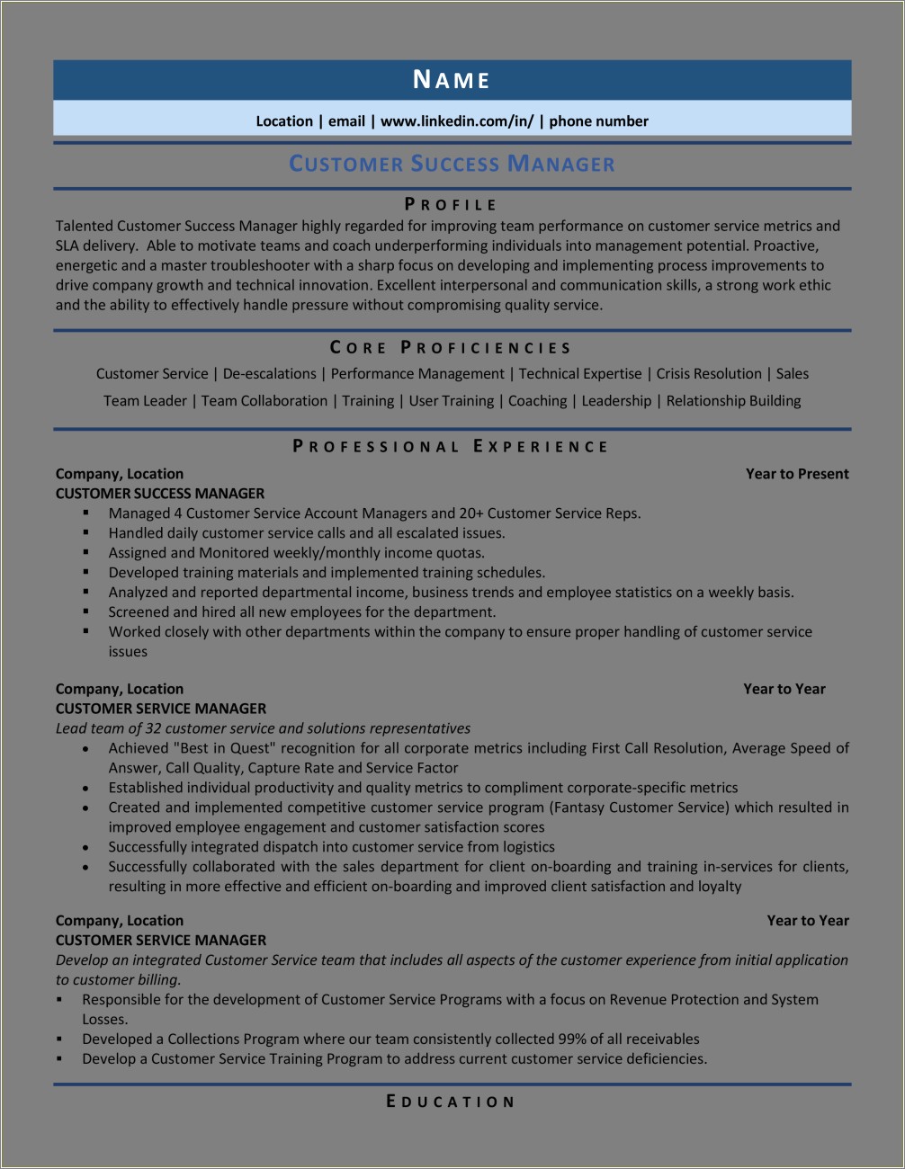 Sample Resume For Manager Training And Development
