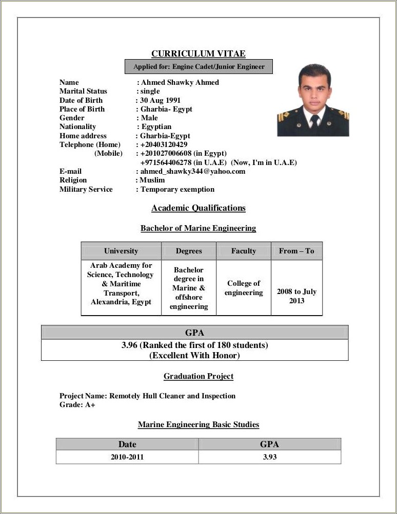 Sample Resume For Marine Transportation Apprenticeship