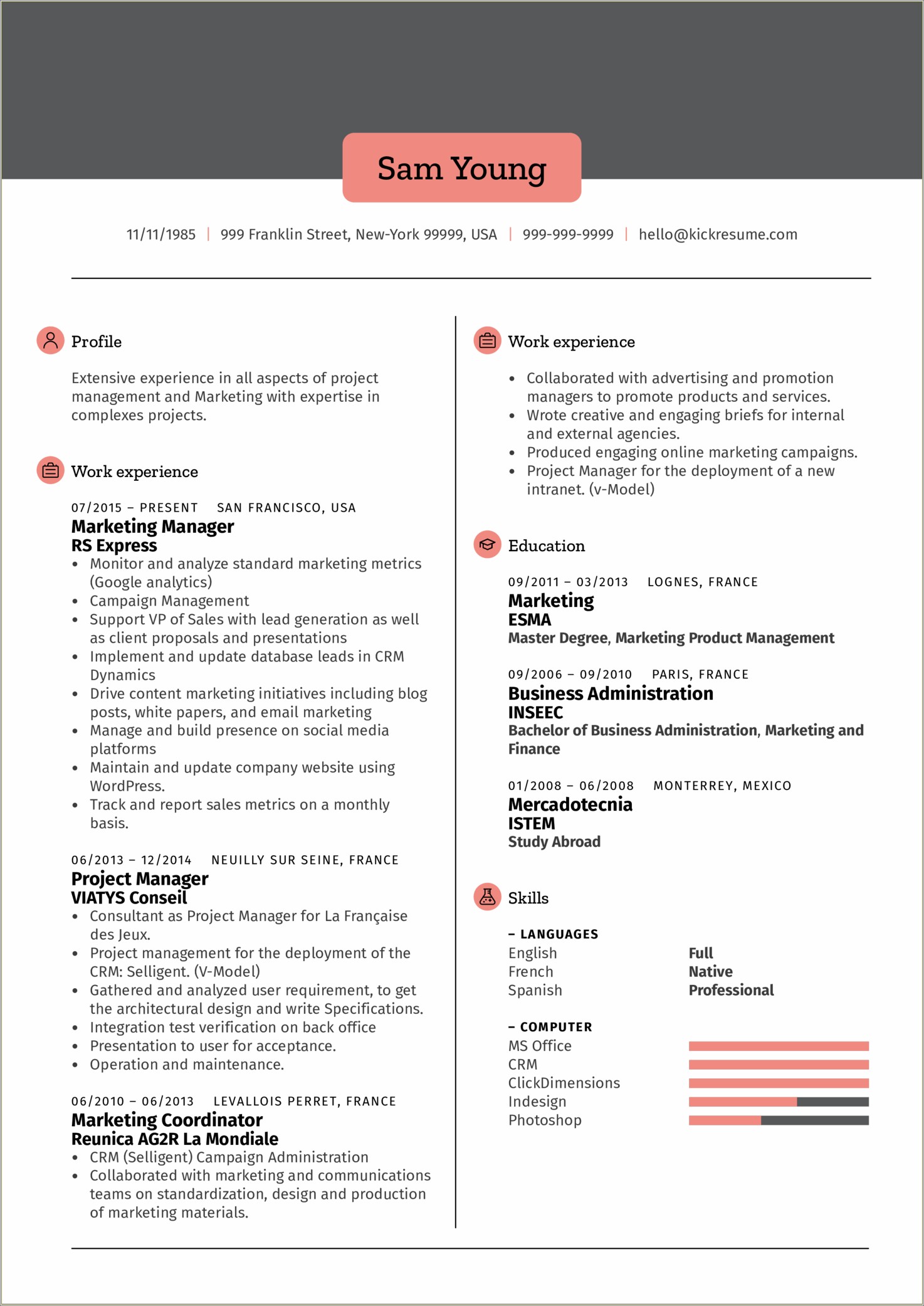 Sample Resume For Marketing Executive Position