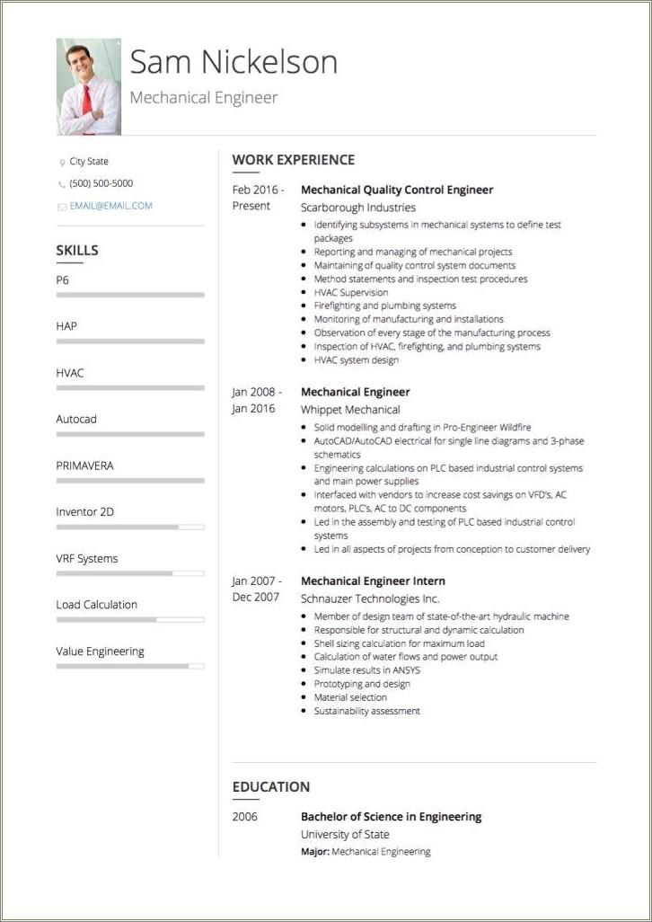 Sample Resume For Mechanical Design Engineer Pdf