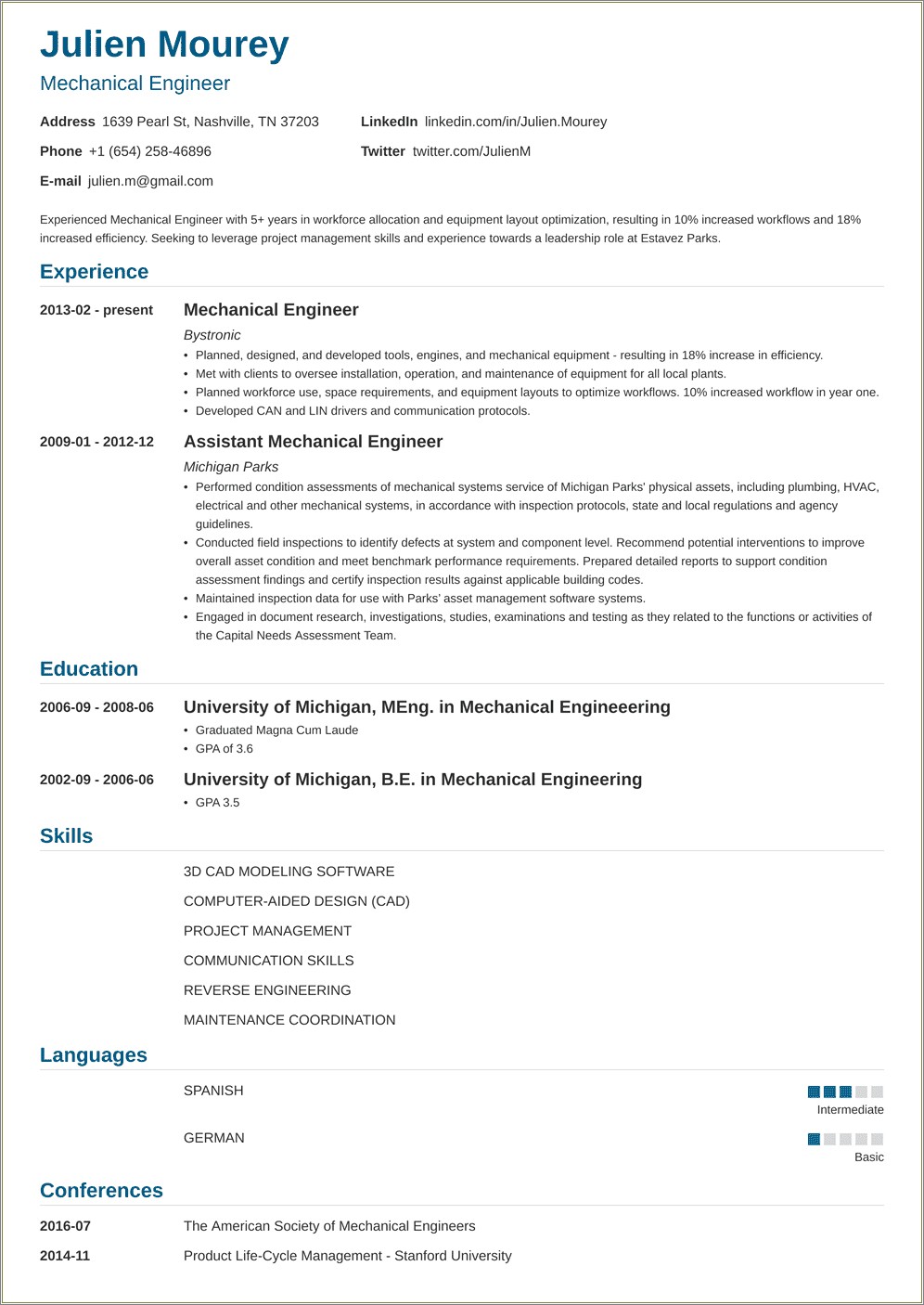 Sample Resume For Mechanical Engineering Fresher