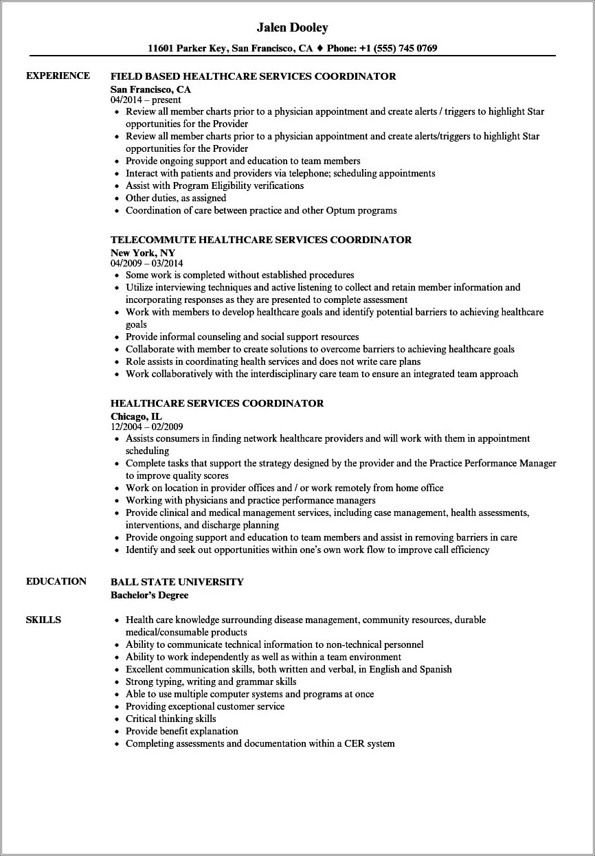 Sample Resume For Medicaid Service Coordinator