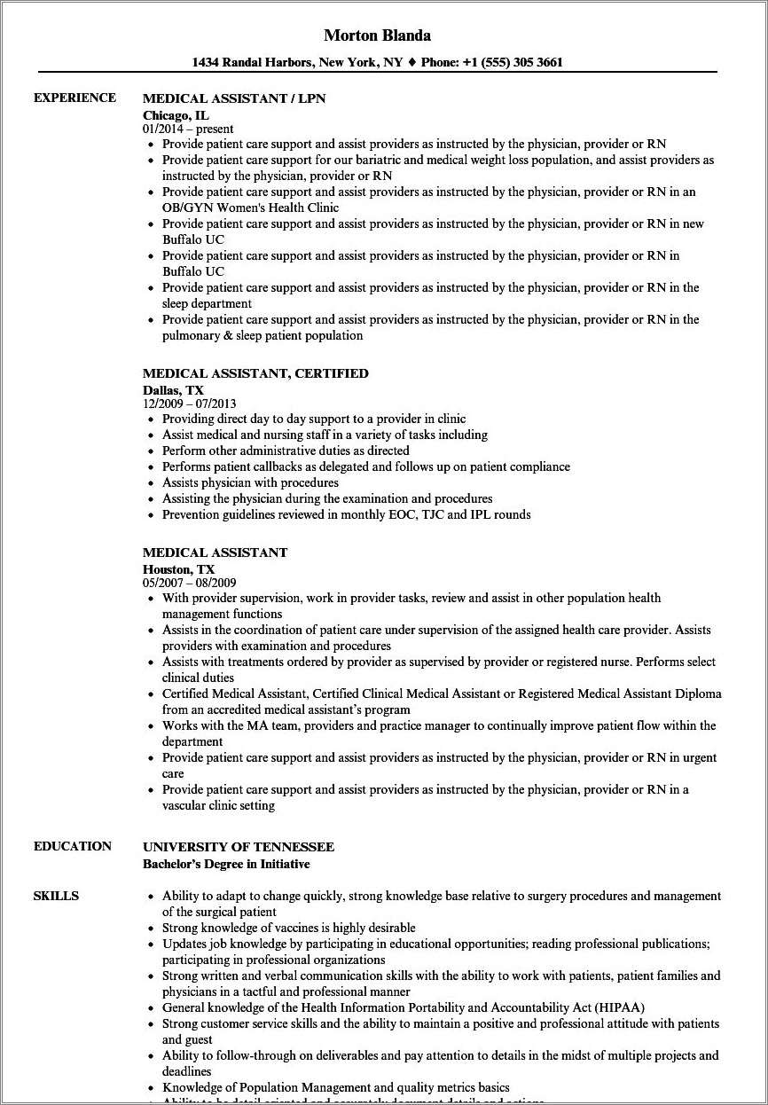 Sample Resume For Medical Assistant At Orthopedic Surgeon