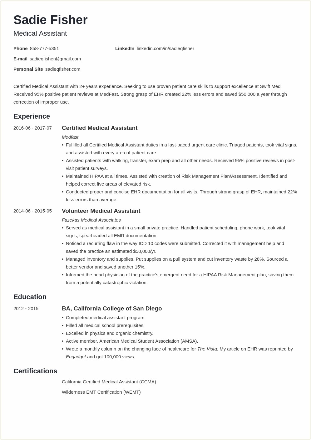 Sample Resume For Medical Insurance Assistant