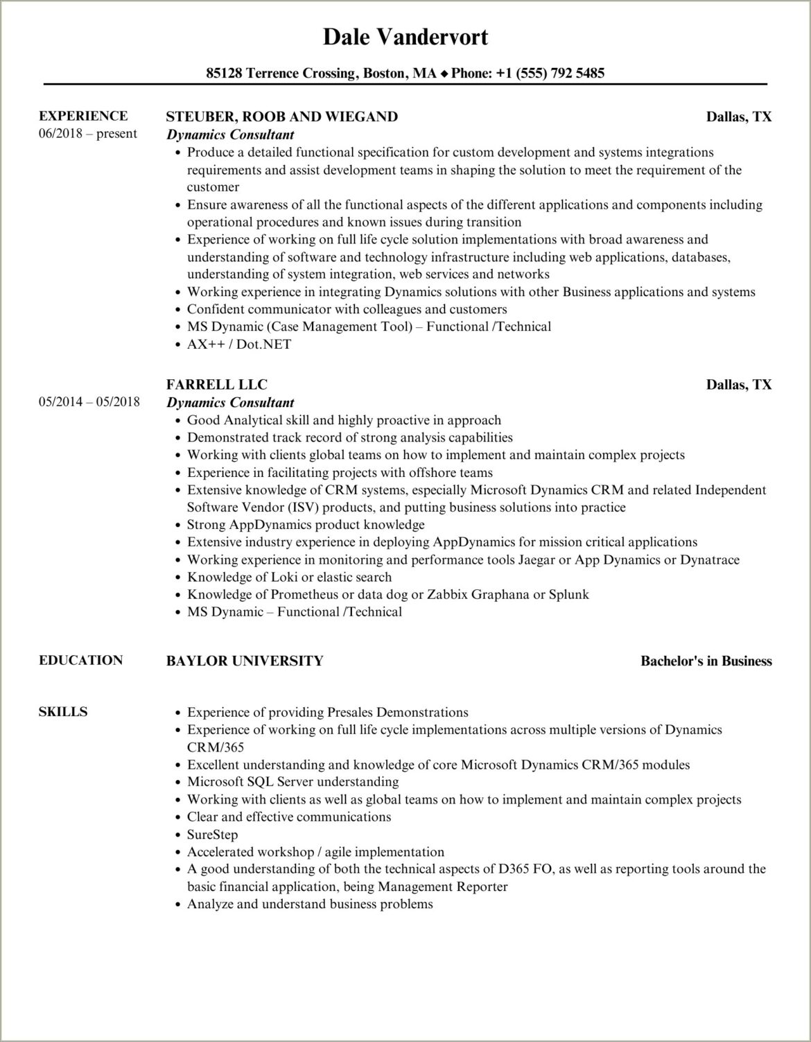 Sample Resume For Microsoft Dynamics Crm