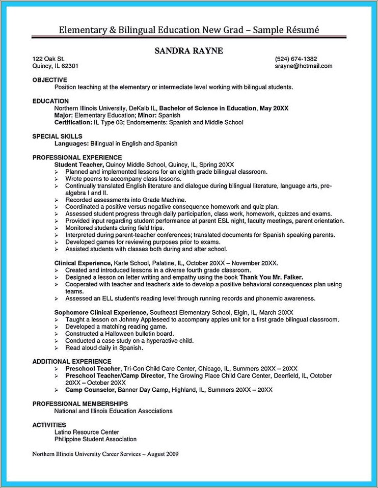 Sample Resume For Middle School Ell Teacher