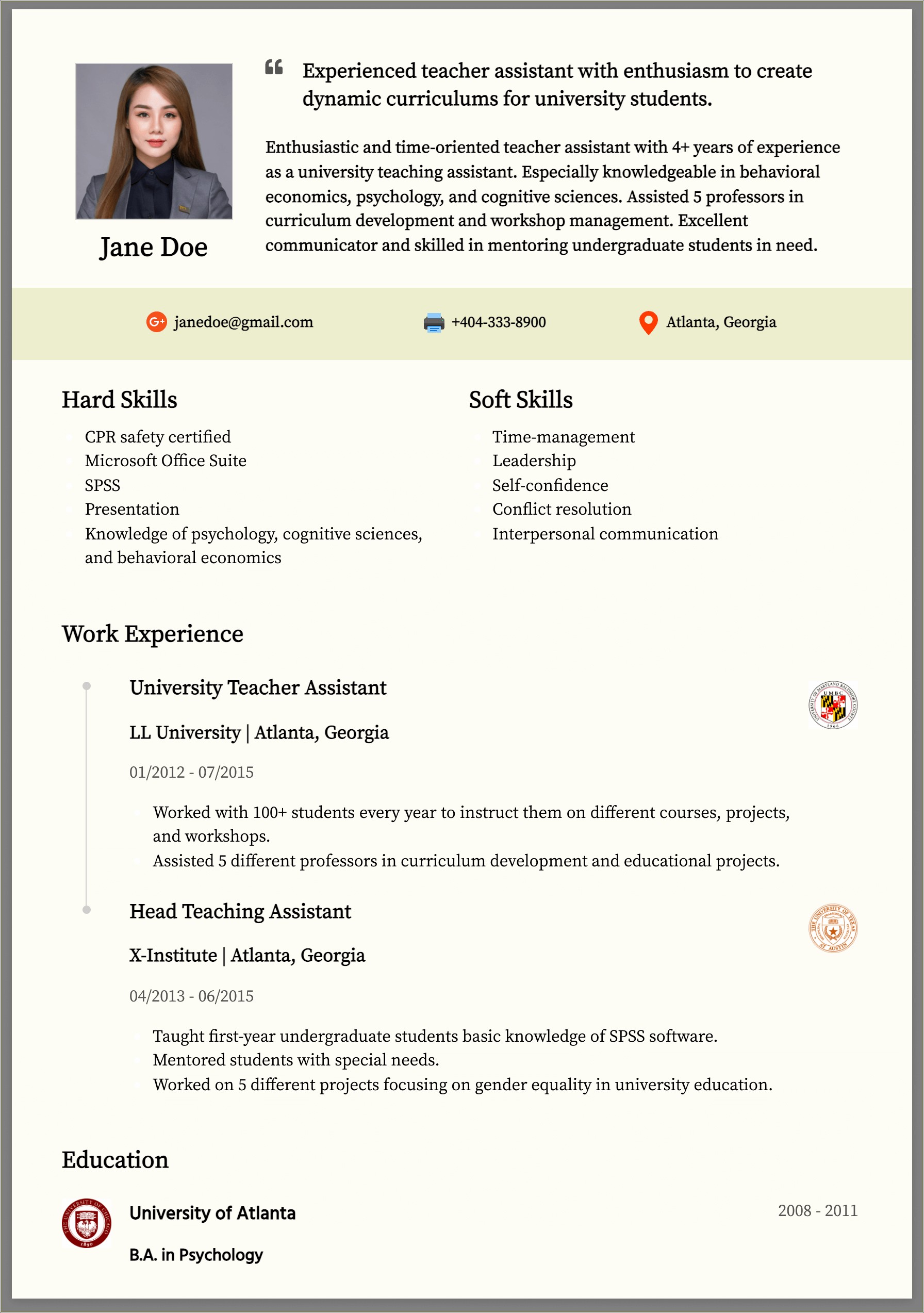 Sample Resume For Montessori Teacher Fresher
