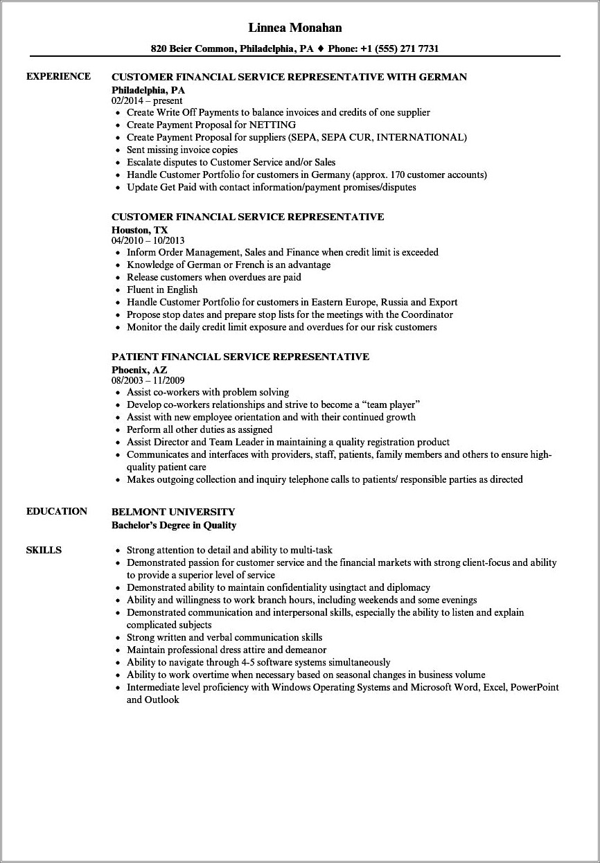 Sample Resume For Mortgage Customer Service Representative