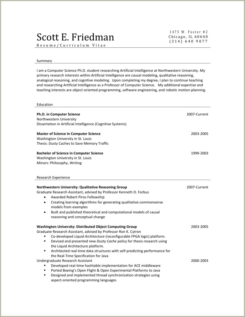 Sample Resume For Ms Computer Science