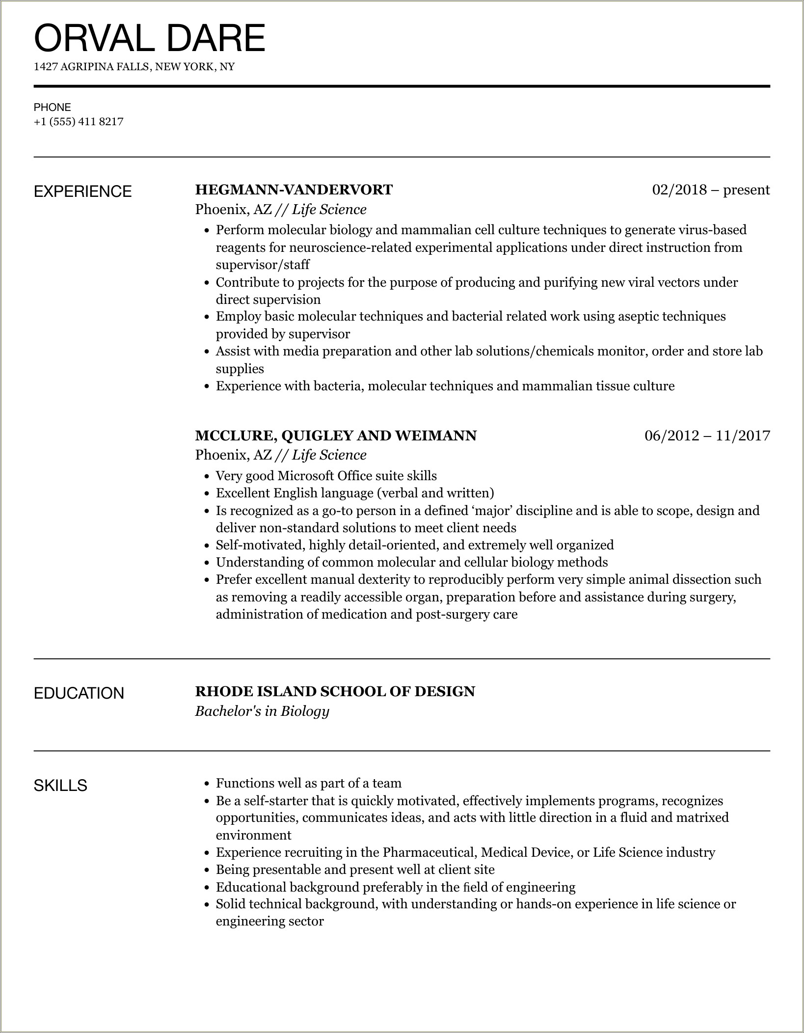 Sample Resume For Msc Biotechnology Freshers