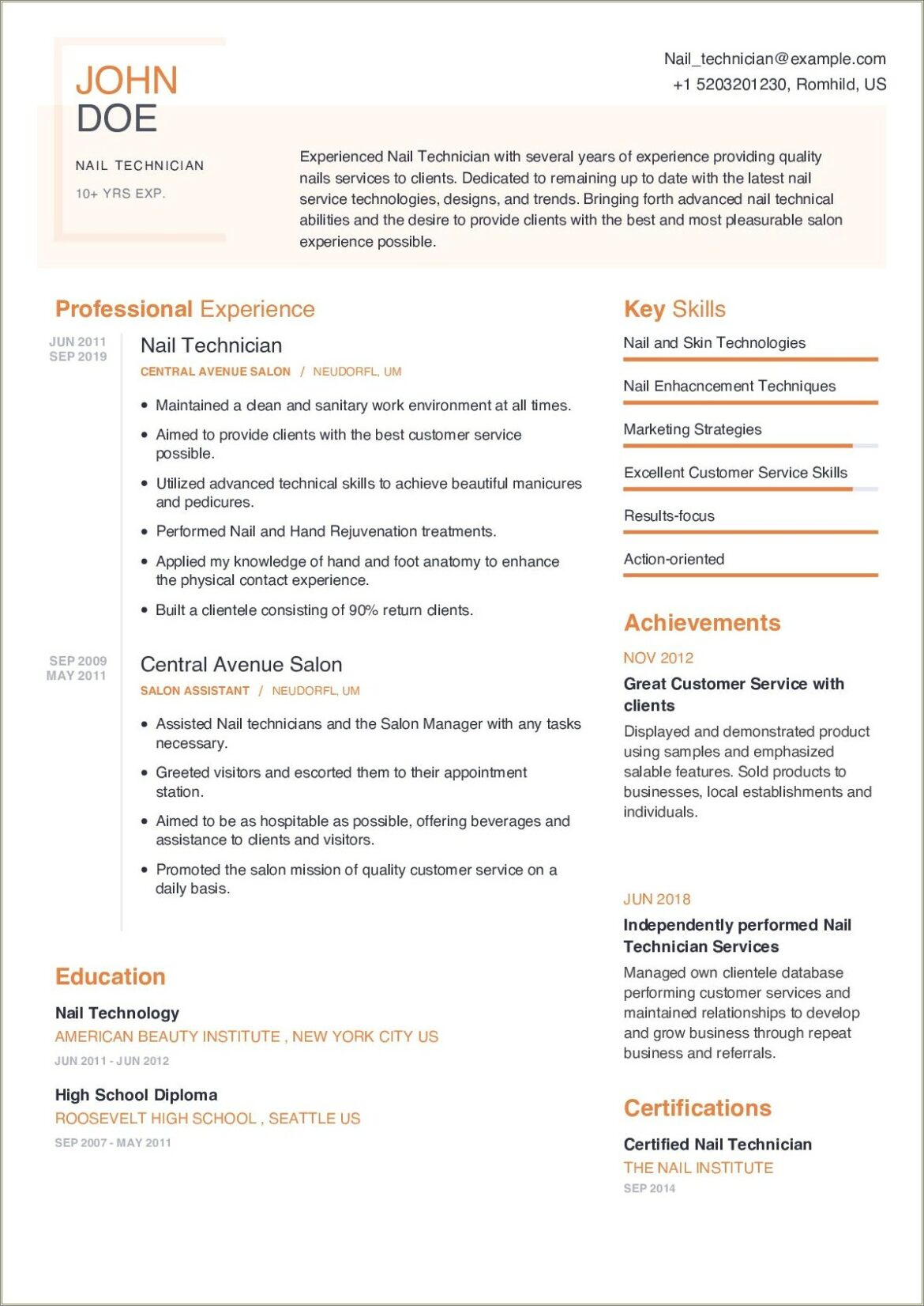 Sample Resume For Nail Technicians Pdf