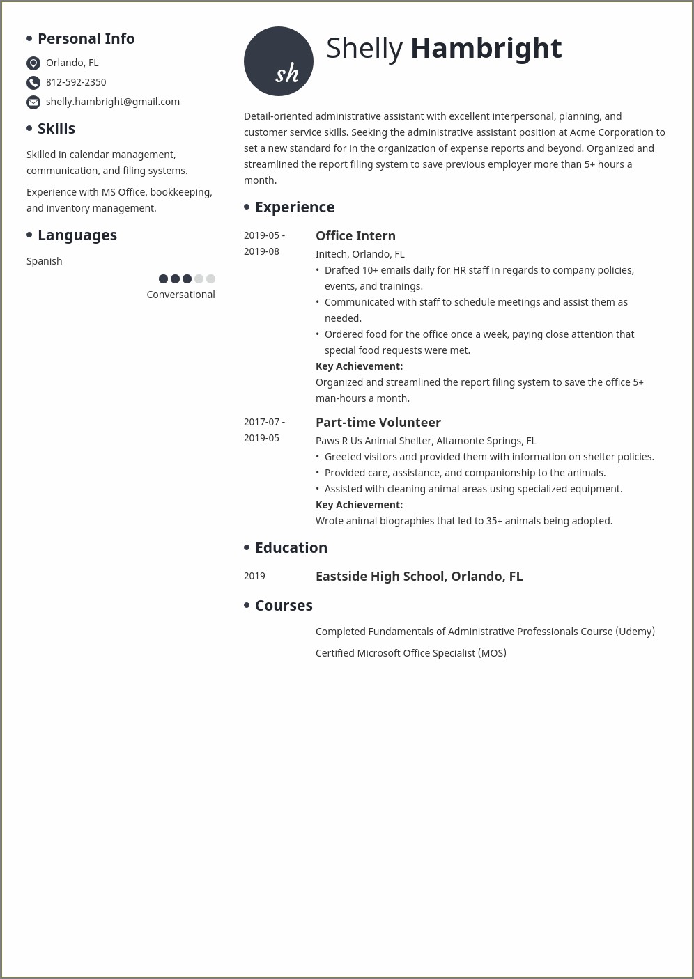 Sample Resume For New Graduate Medical Office Specialist