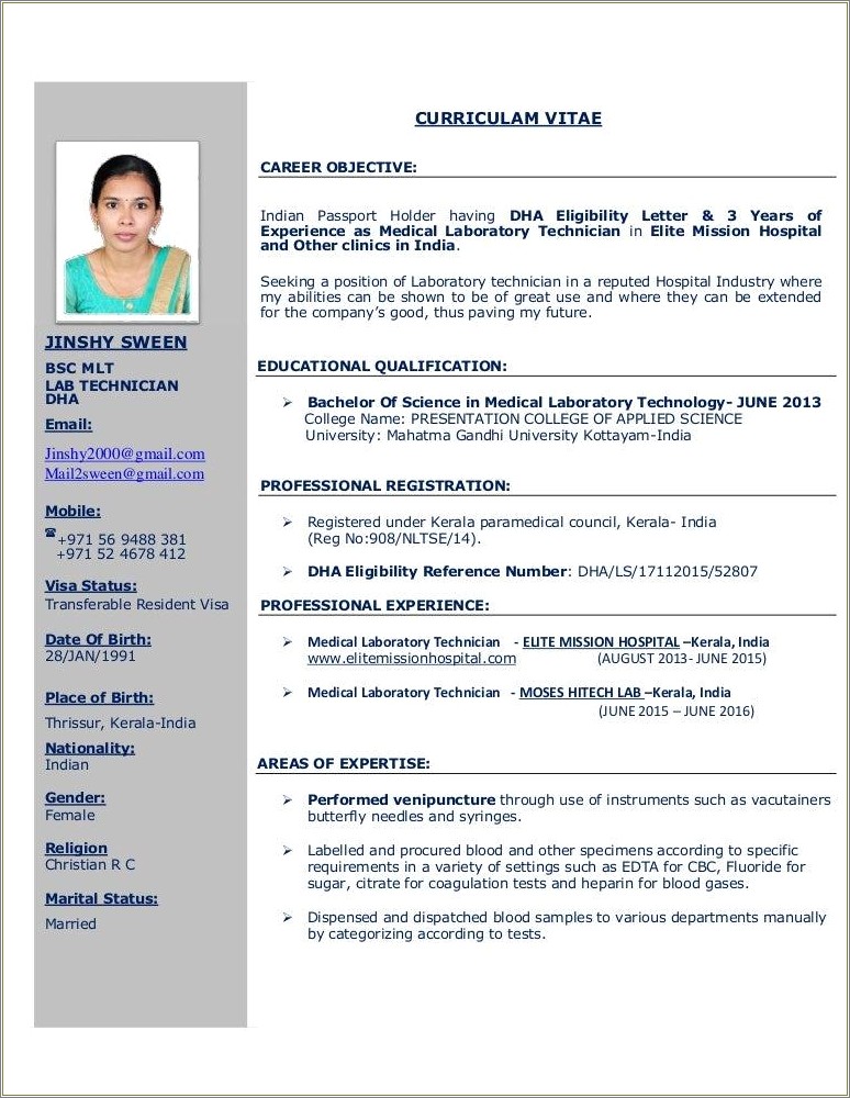 Sample Resume For New Medical Lab Technician