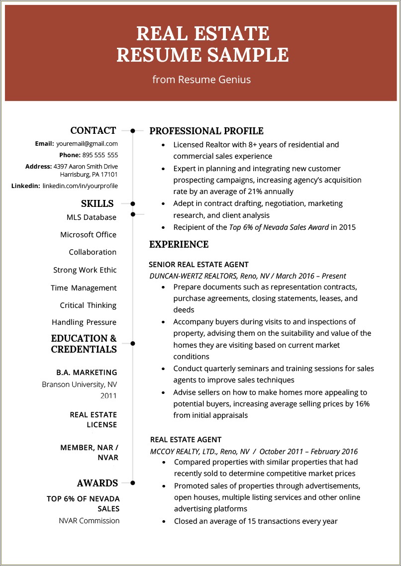 Sample Resume For New Real Estate Agent