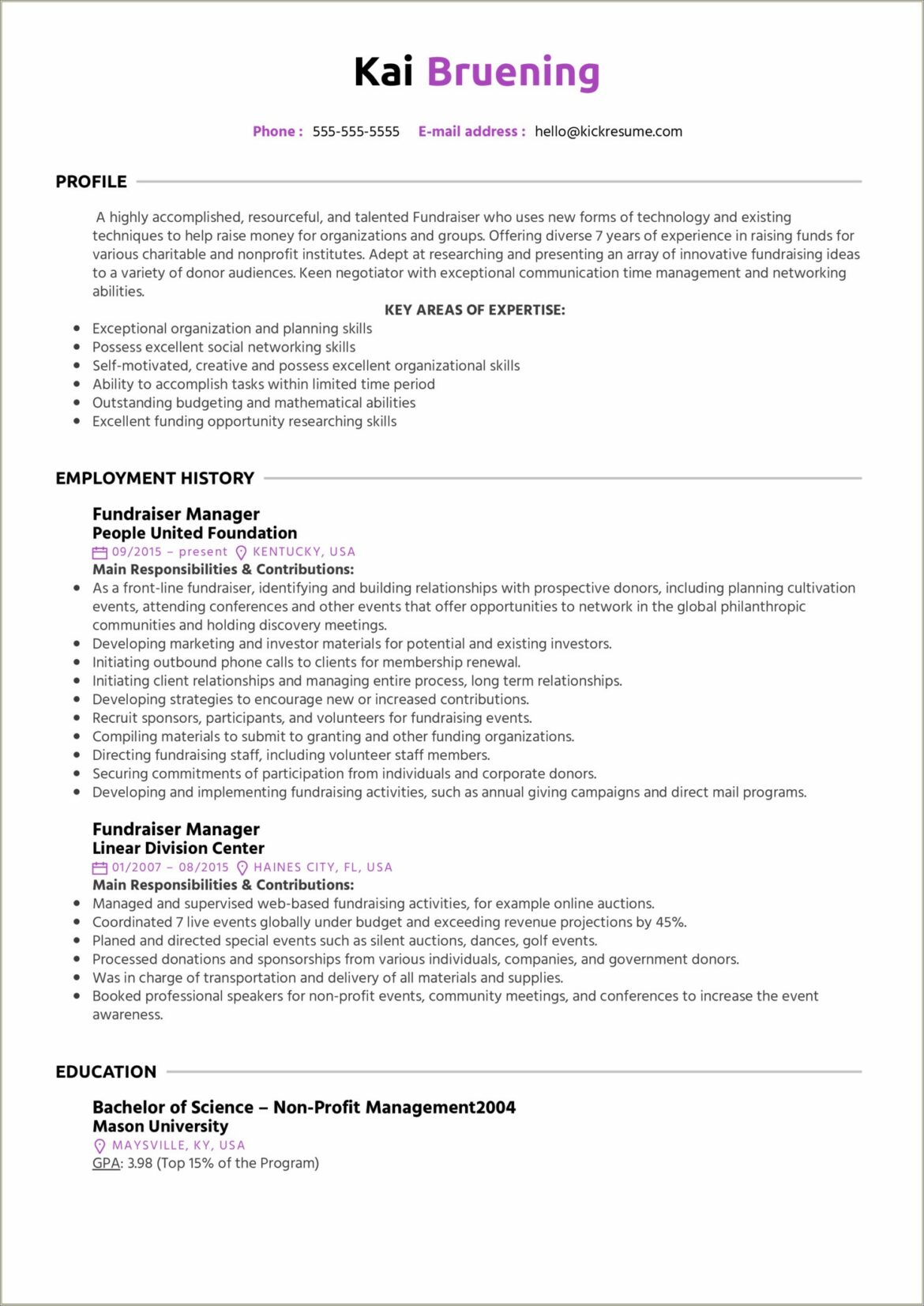 Sample Resume For Non Profit Member