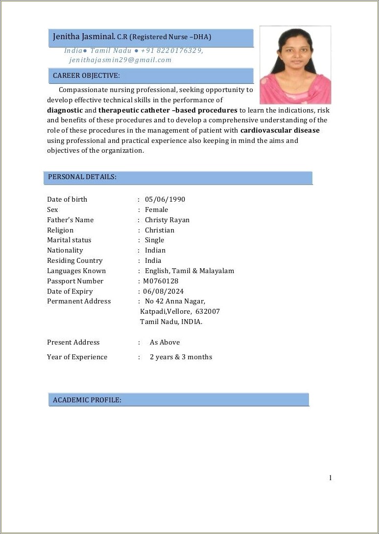 Sample Resume For Nurses In Dubai