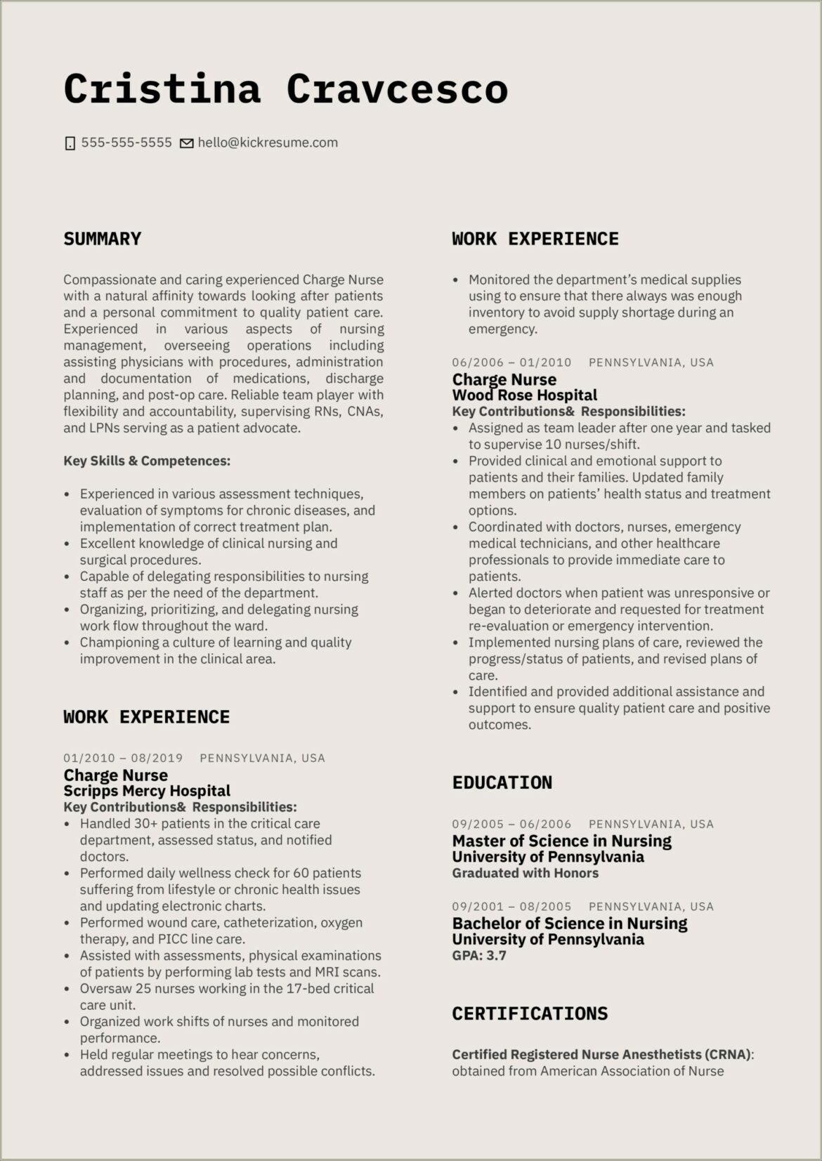 Sample Resume For Nurses With Experience Pdf