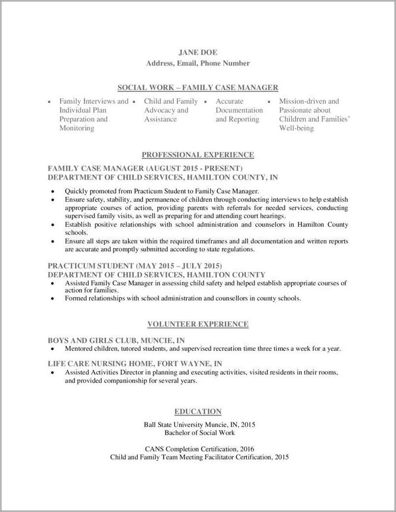 Sample Resume For Nursing Home Social Worker