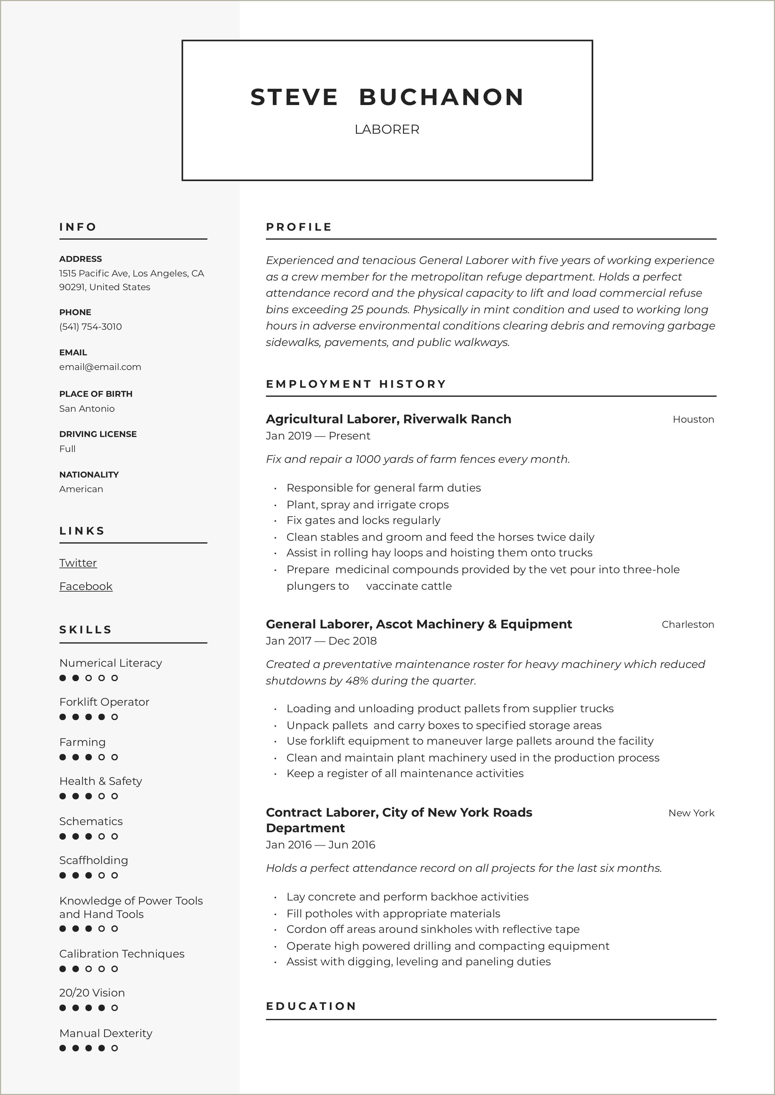 Sample Resume For Oil Field Worker