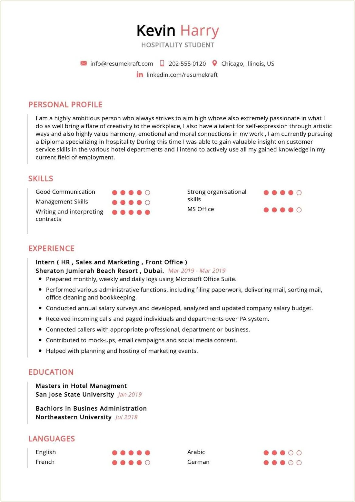 Sample Resume For Ojt Tourism Students