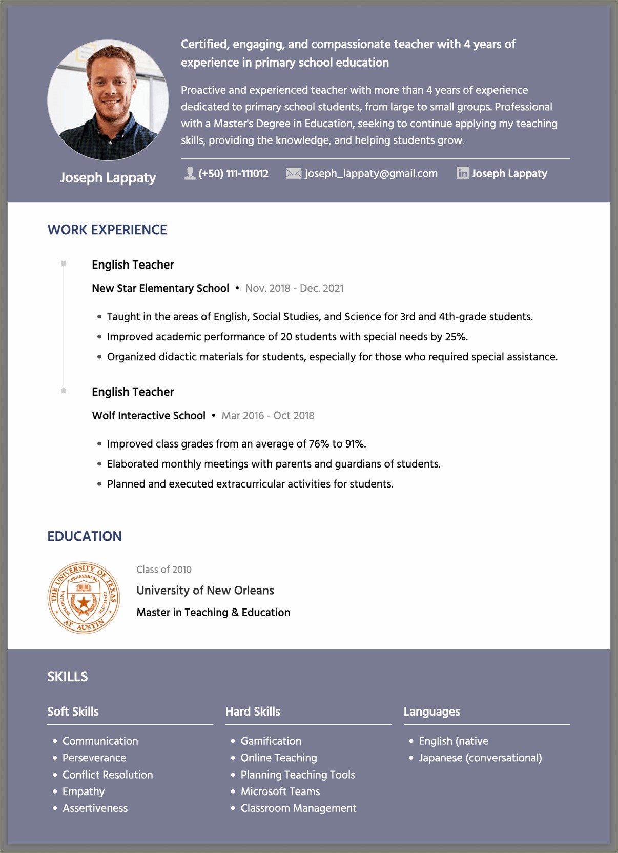 Sample Resume For Online English Tutor