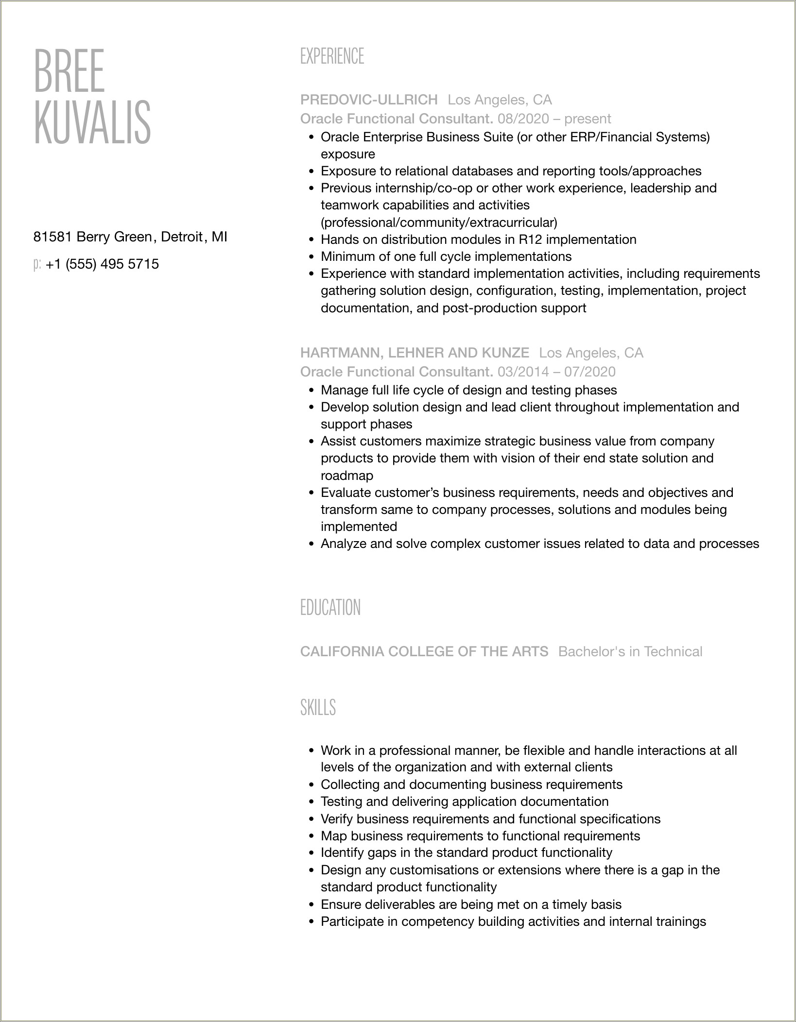 Sample Resume For Oracle Financial Functional Consultant