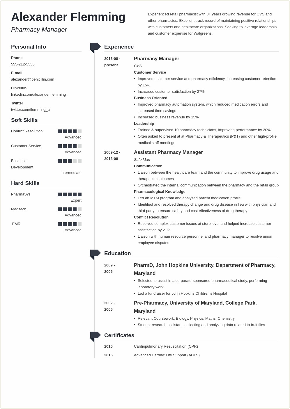 Sample Resume For Pharmacy Operations Manager