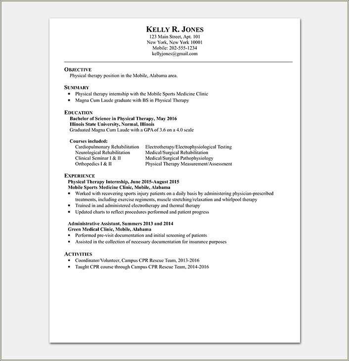 Sample Resume For Physical Therapist Aide