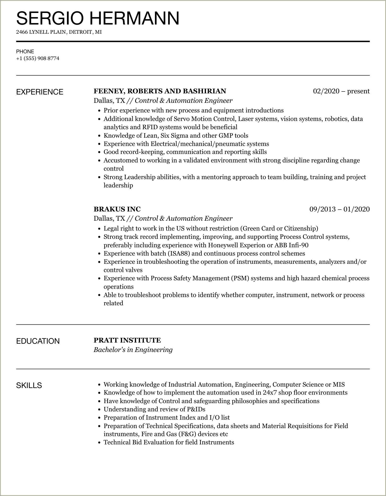 Sample Resume For Plc Automation Engineer