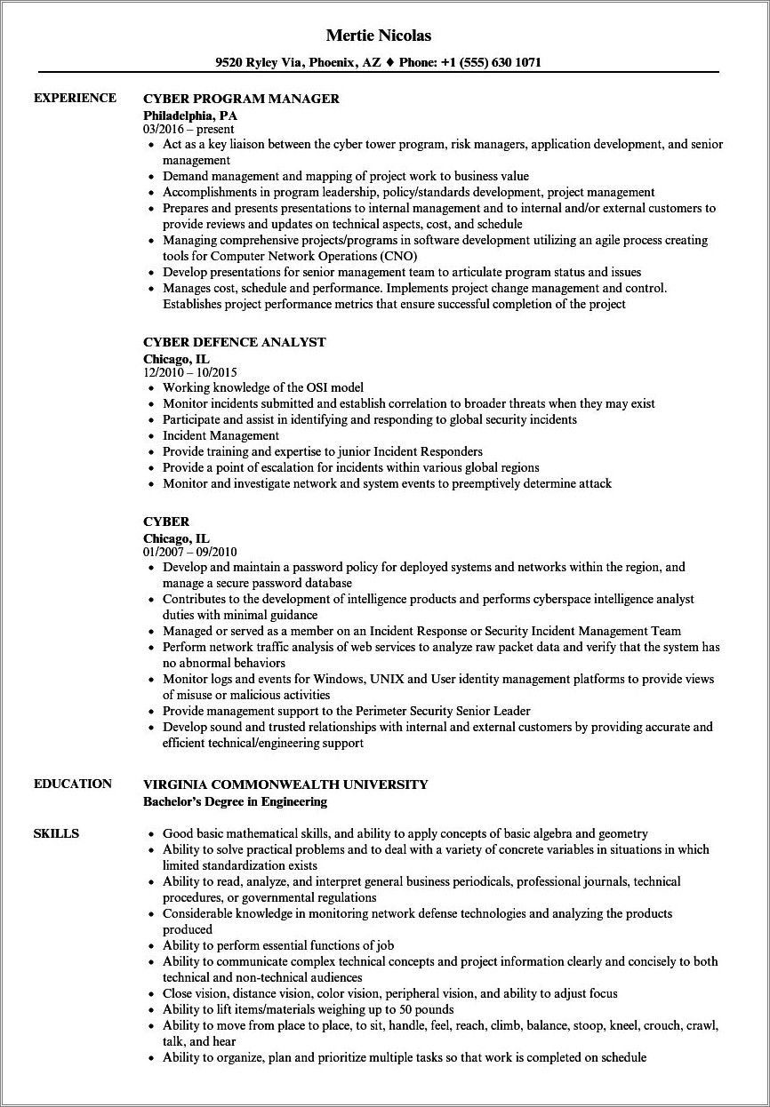 Sample Resume For Position At Nsa