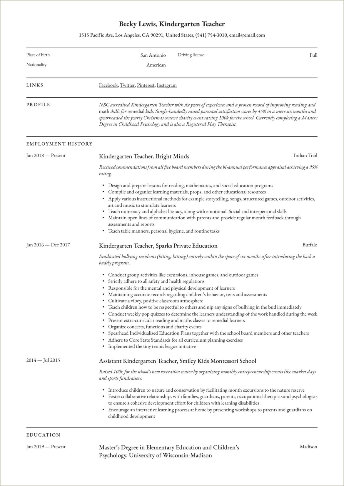 Sample Resume For Primary Teachers In India