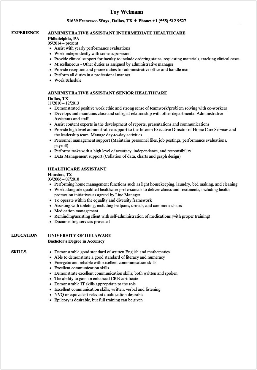 Sample Resume For Professionals In Healthcare