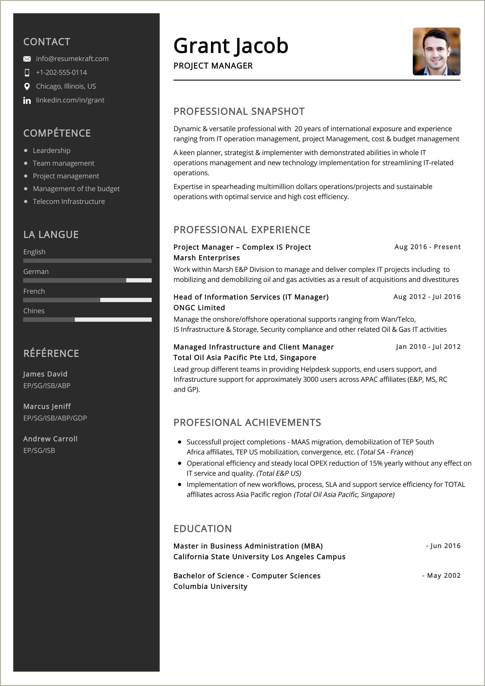 Sample Resume For Project Management Professional