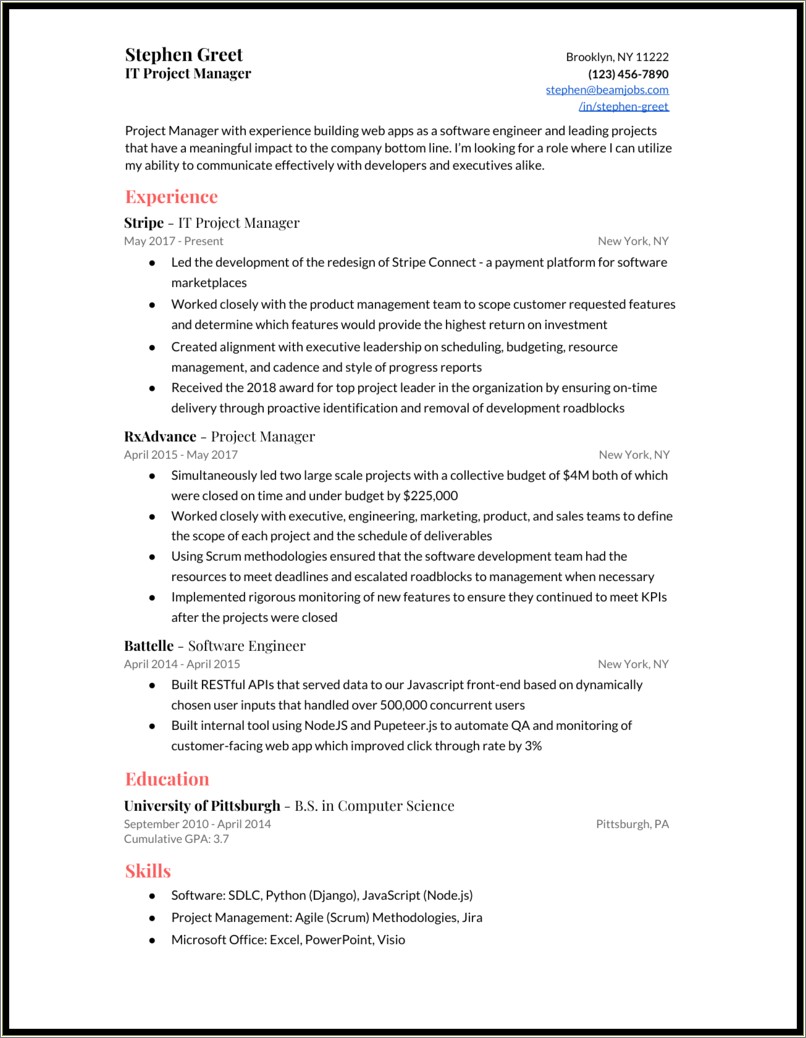 Sample Resume For Project Manager In Higher Education