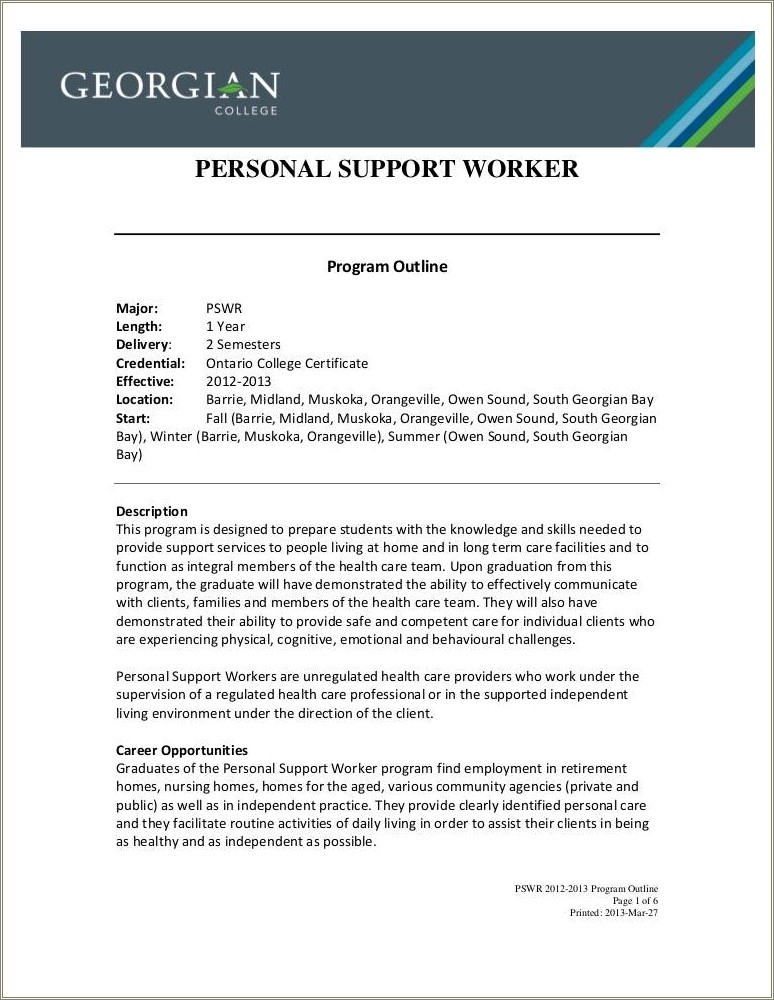 Sample Resume For Psw New Graduate