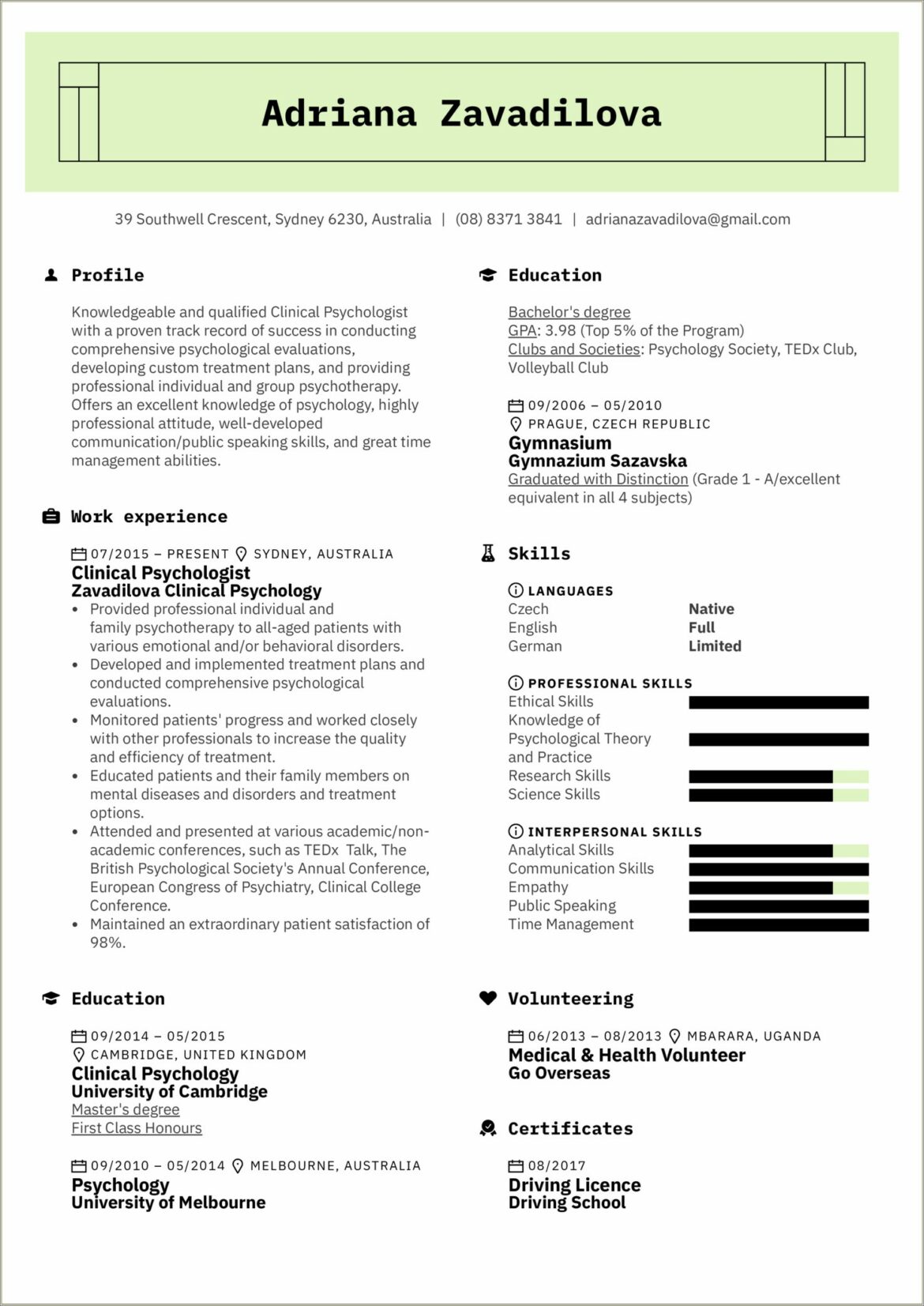 Sample Resume For Psychology Fresh Graduate