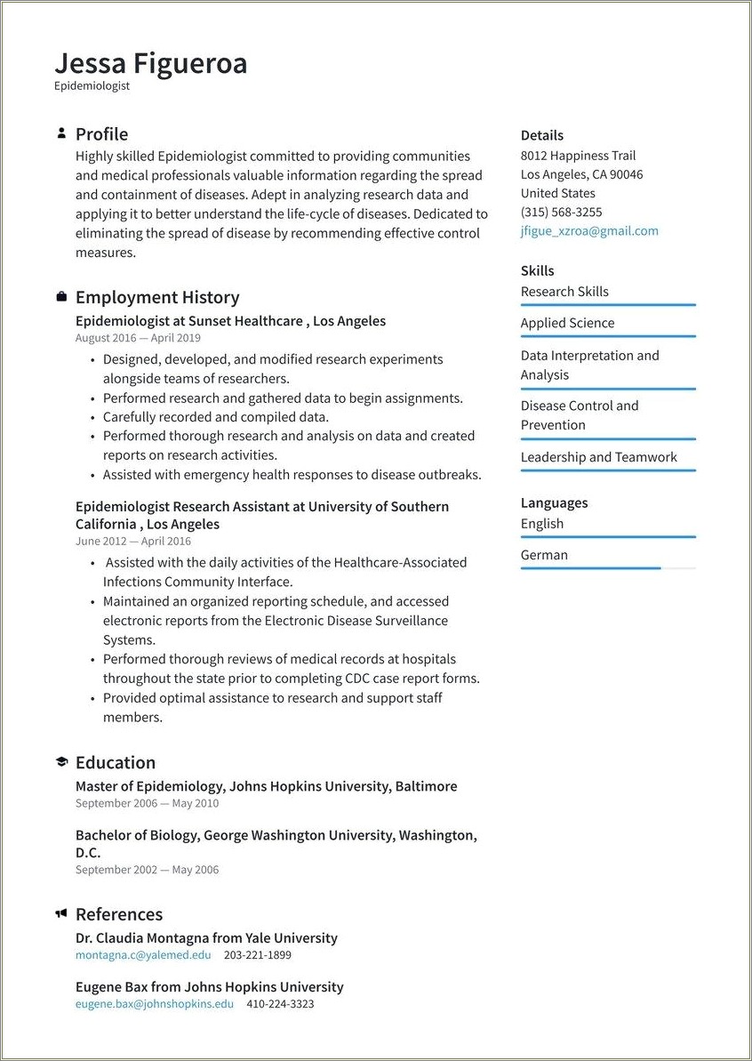 Sample Resume For Public Health Internship