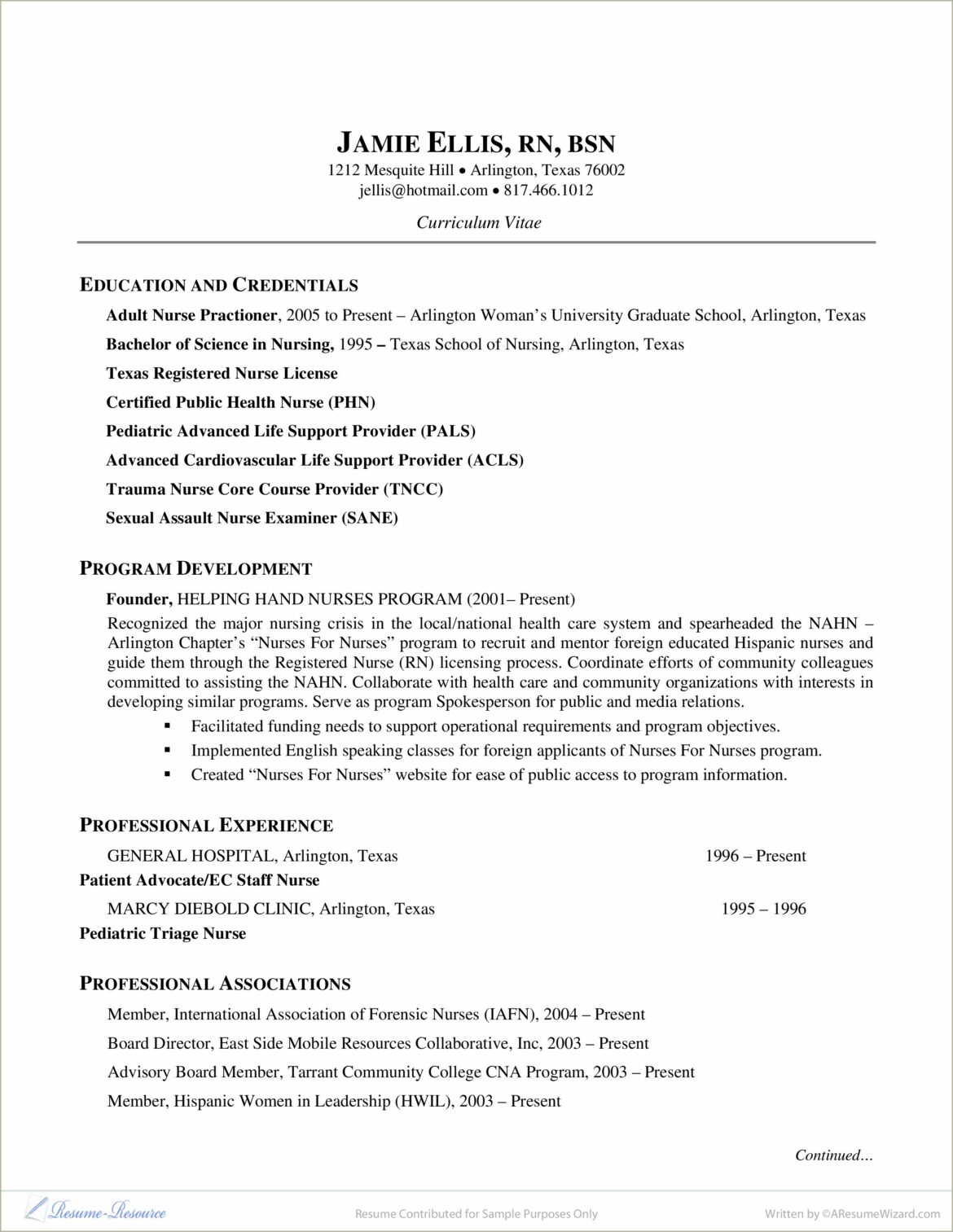 Sample Resume For Public Health Nurse