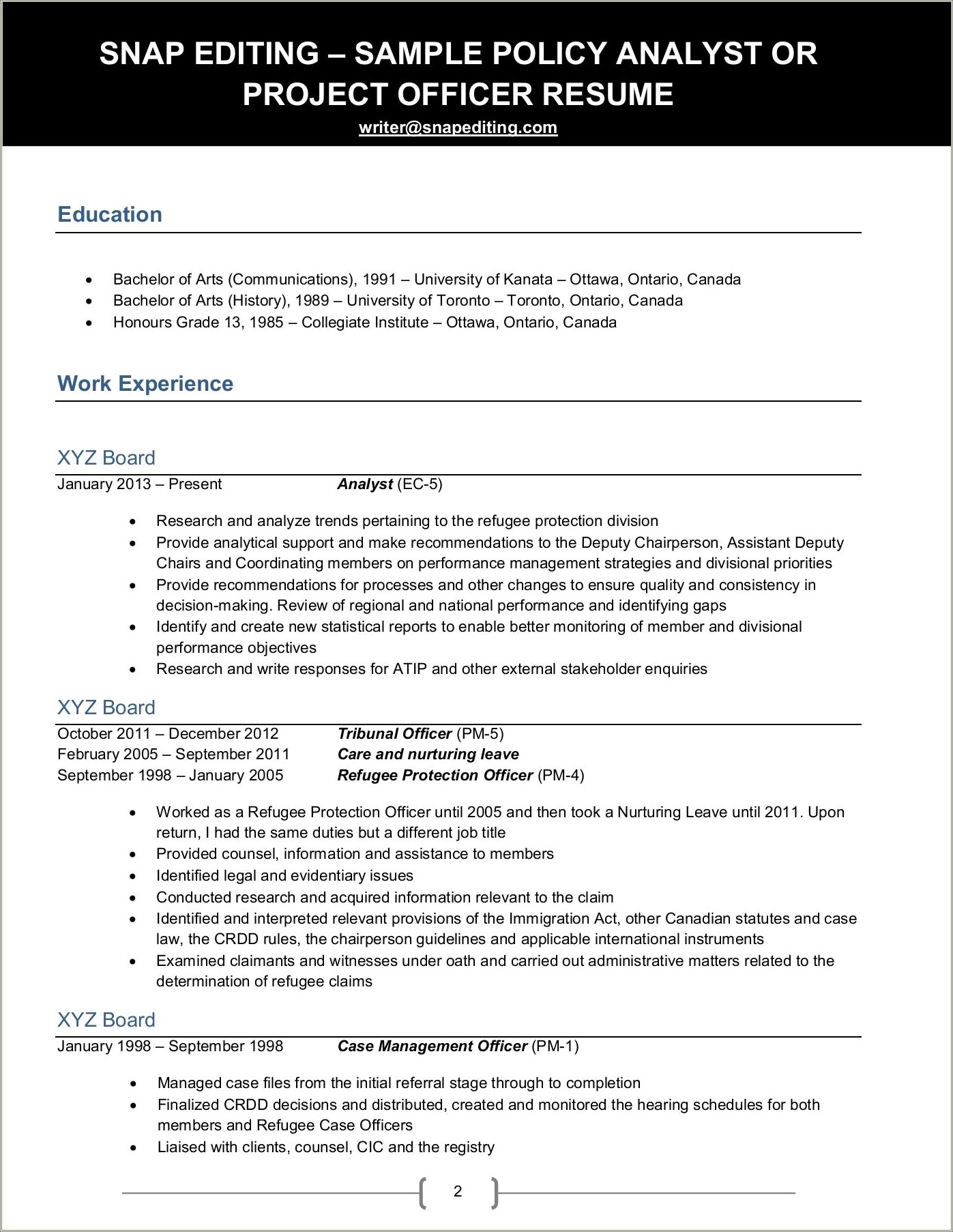 Sample Resume For Public Policy Analyst
