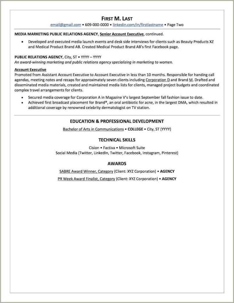 Sample Resume For Public Relations Analyst