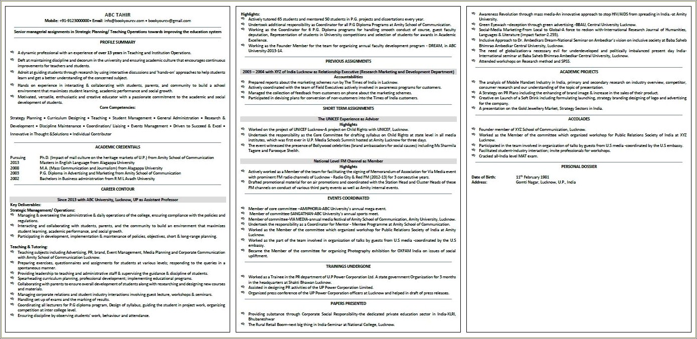 Sample Resume For Public Relations Officer In India