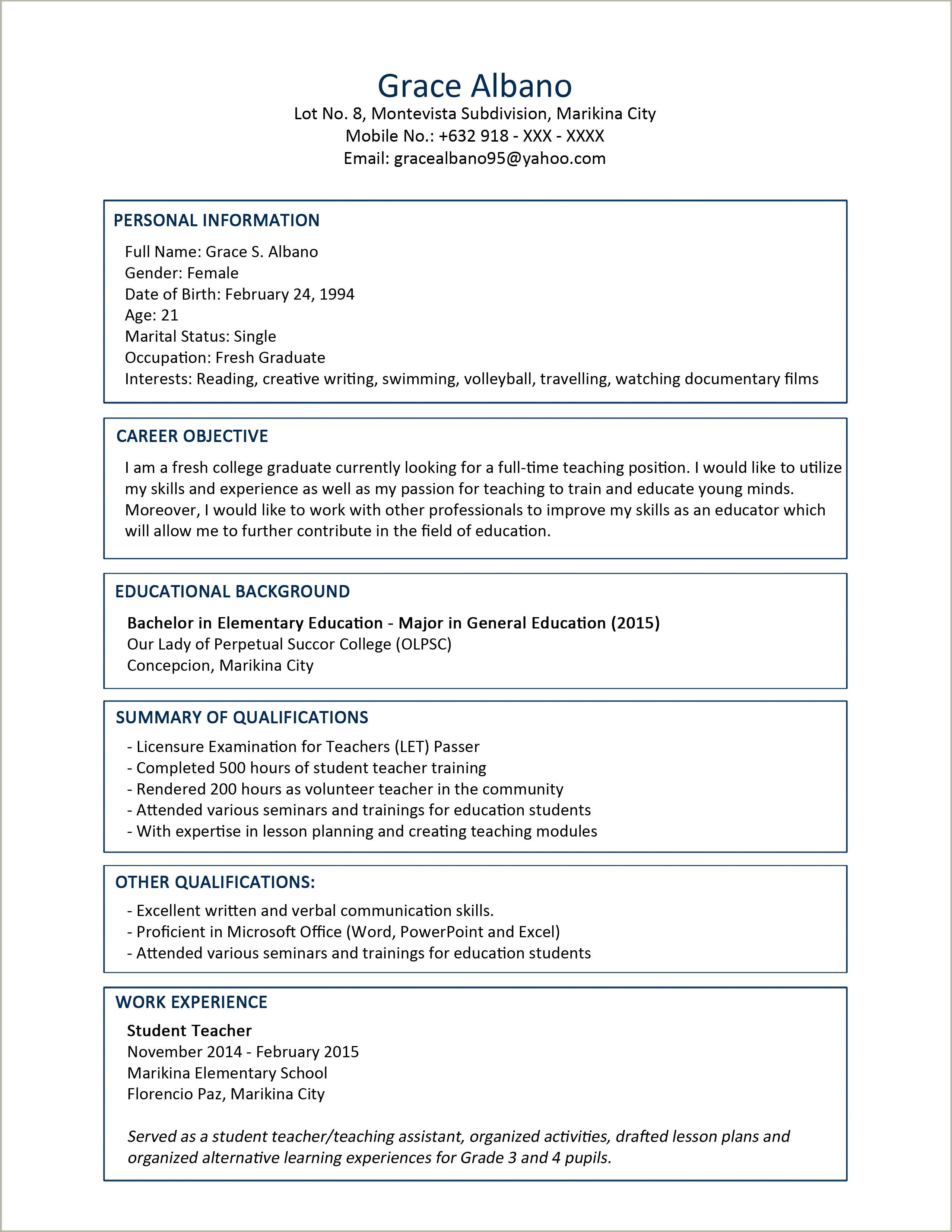 Sample Resume For Pychology Entry Level