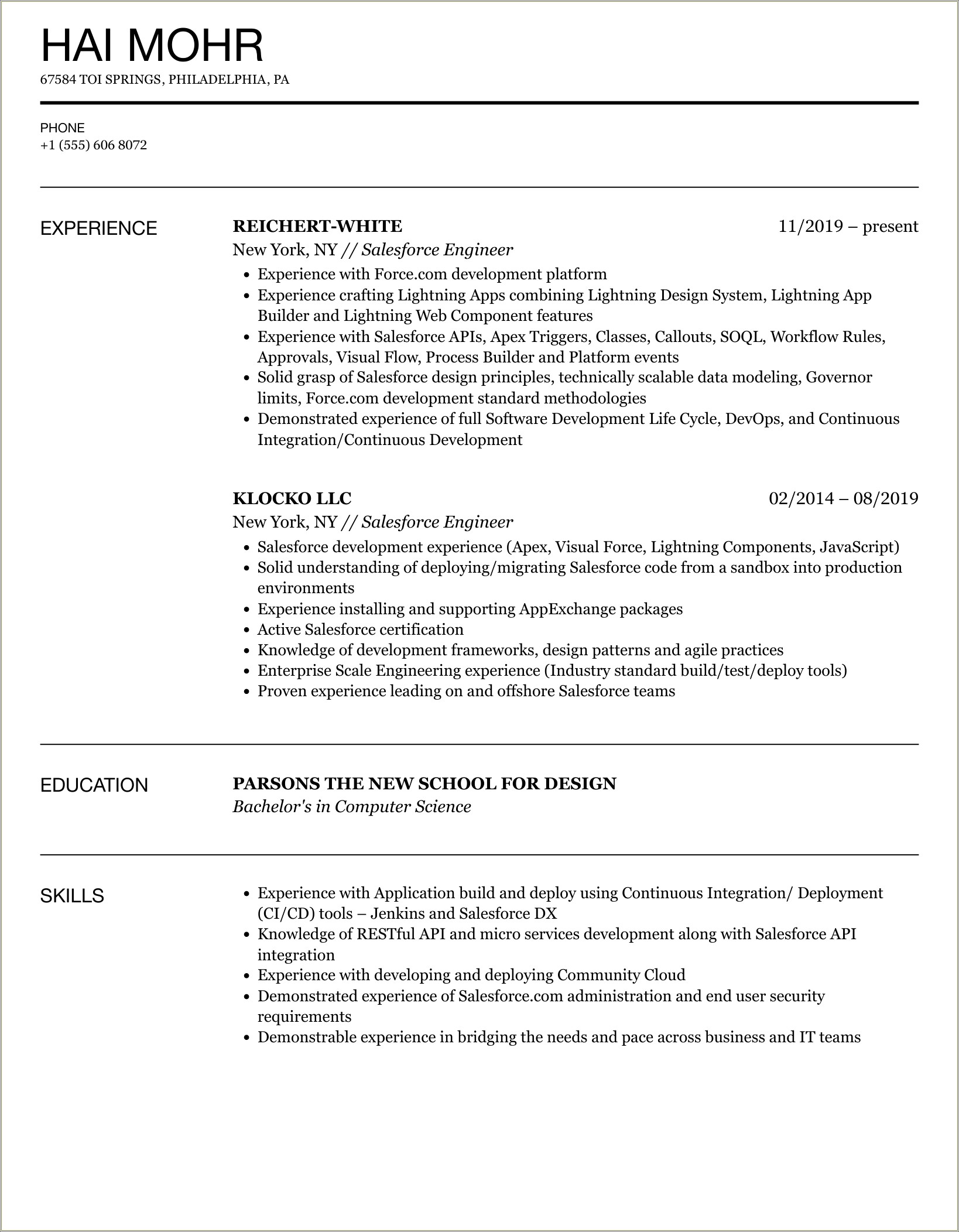 Sample Resume For Qa Tester In Salesforce