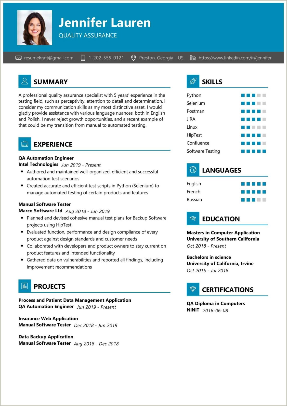 Sample Resume For Quality Analyst