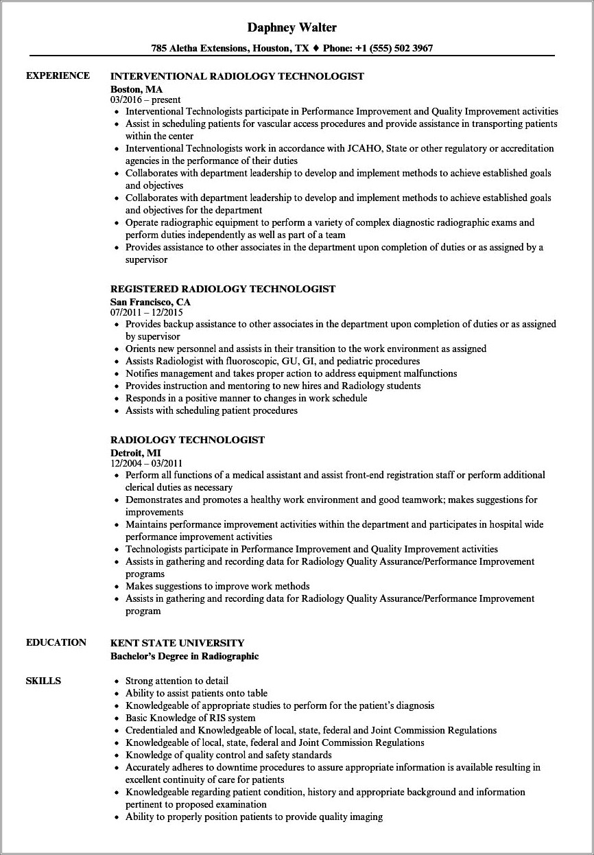 Sample Resume For Radiologic Technologist Philippines