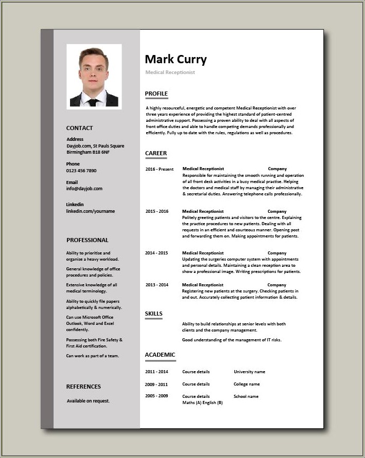 Sample Resume For Receptionist At Doctors Office