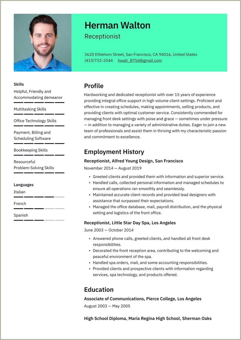 Sample Resume For Receptionist In Law Firm