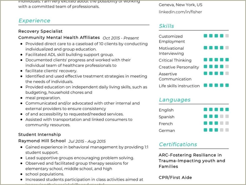 Sample Resume For Recovery Support Specialist