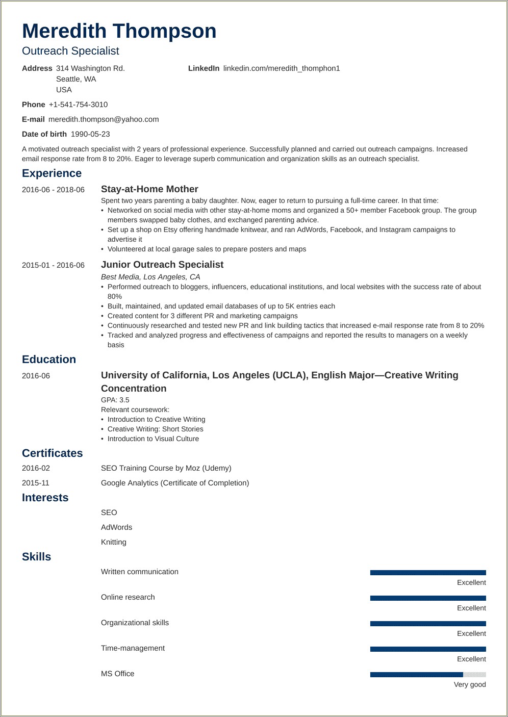 Sample Resume For Reentering The Workforce