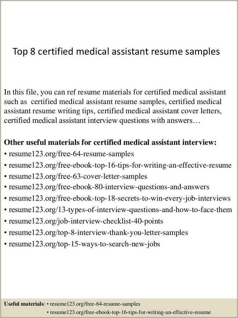 Sample Resume For Registered Medical Assistant